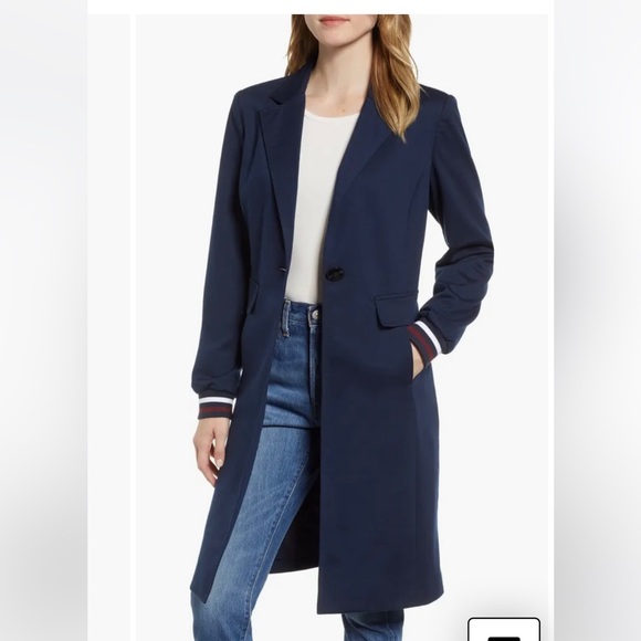 Halogen Navy Rib Trim Ponte Knit Jacket Coat Small - Picture 1 of 12